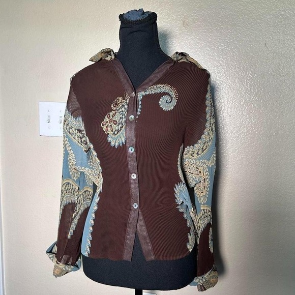 Alberto Makali Tops - Alberto Makali Y2K Boho Western Brown Paisley Button Up Blouse Large